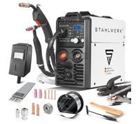 STAHLWERK Soldadora combinada 5 en 1 - starter set - MIG MAG 160 M IGBT - Máquina de soldar MMA, Lift-TIG, FLUX, 160 A, sinérgica, 2 rodillos, refrigeración inteligente, protección térmica