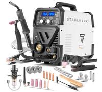 STAHLWERK Soldadora combinada 6 en 1 CTM-416 Puls Pro - CUT, TIG, MIG/MAG, PULSO, MMA (Electrodo/ARC), FLUX hasta 160 A, cortadora de plasma hasta 40 A, encendido HF, función de pulso, luz LED