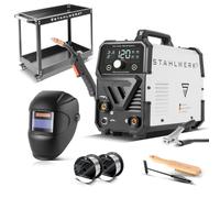STAHLWERK Soldadora de electrodos 200 MD - Equipo completo - Máquina de soldar MMA/Electrodo hasta 200 A, uso flexible sin gas, compacta y ligera, refrigeración inteligente, Hotstart, Anti-Stick