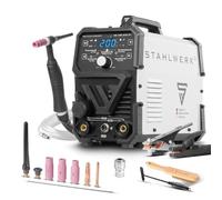 STAHLWERK Soldadora de electrodos ARC 200 Puls Pro - Equipo completo - Máquina de soldar sin gas protector, MMA/Electrodo, Inverter Lift-TIG 200 A, Hotstart, Arc Force, Antistick, función de pulso