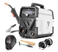 STAHLWERK Soldadora digital Mini FLUX 140 ST, equipo completo, soldadura de alambre de llenado sin gas de protección de hasta 140 A, alimentación de alambre sinérgico compacto, con luz LED, elevador
