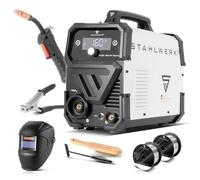 STAHLWERK Soldadora FLUX 160 ST Digital - Set de inicio - Máquina de soldar combinada 3 en 1 con 160 A, soldadura con hilo hueco sin gas protector, MMA (Electrodo), Lift-TIG (DC), hilo sinérgico, LED