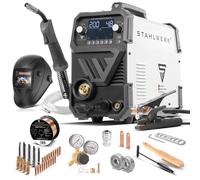 STAHLWERK Soldadora MIG/MAG 200 ST Digital - Equipo completo - Inverter con 200 A, MMA (Electrodo/ARC), FLUX (hilo hueco), posibilidad de soldar sin gas, función Spot, avance de hilo sinérgico