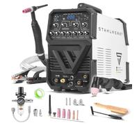STAHLWERK Soldadora Mini FLUX 120 ST Digital - Equipo completo con carro - Máquina de soldar con hilo hueco (FLUX) sin gas hasta 120 A, avance de hilo sinérgico, LED, función Lift-TIG & MMA/Electrodo