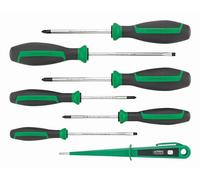 Stahlwille 4698 DRALL+ Juego de destornilladores de 7 piezas con comprobador de tensión, para tornillos de cabeza plana y Phillips (PH, PZ), mango 2K, fabricado en Alemania