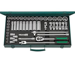 STAHLWILLE 50/43/7 N l 1/2" - Juego de llaves de vaso (50 piezas, carraca, extensiones, llaves de vaso de 8 a 34 mm, en robusta caja de chapa de acero)