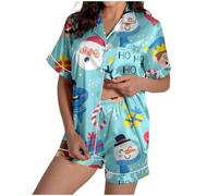 Stain Pijama para mujer corto con estampado de muñeco de nieve, conjunto de pijama, ropa de dormir linda de 2 piezas, tops de manga larga y pantalones cortos para dormir, cómodo y cómodo, traje de