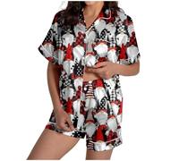 Stain Pijama para mujer corto con estampado de muñeco de nieve, conjunto de pijama, ropa de dormir linda de 2 piezas, tops de manga larga y pantalones cortos para dormir, cómodo y cómodo, traje de