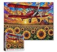 Stained Glass Airplane Jigsaw Puzzles for Adults 1000 Pieces Red Vintage Biplane Sunflower Field Farm Landscape Family Activity Games Wall Decor Craft Gifts 19.7 x 27.6 pulgadas