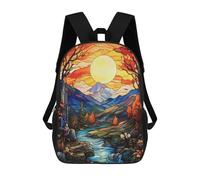 Stained Glass Autumn Landscape with River Mochilas Infantiles Impresas En 3D, Mochilas De Moda Informales, Mochilas De Viaje Bonitas, Mochilas Informales Para Exteriores Para Niños Y Niñas 17inch