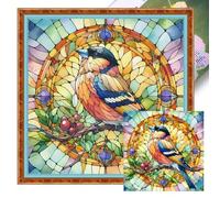 Stained Glass Bird DIY Juego de punto de cruz 11CT, juego completo para principiantes y adultos, 40 x 40 cm, decoración de pared