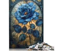 Stained Glass Blue Rose Puzzles Imposible,desafío for Adults Juego Educativo 1000 Piezas Obra De Arte De Juego De para Adultos Y Niños A Partir De 12 Años 1000pcs (38x26cm)