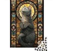 Stained Glass Cat Artwork Puzzle De 1000 Piezas Rompecabezas para Adultos Rompecabezas 1000 Piezas para Adultos para Amantes O Amigos Rompecabezas Imposable 38x26cm/1000pcs