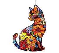 Stained Glass Cat Ornament - 20cm Floral Window Sun Catcher Hanging