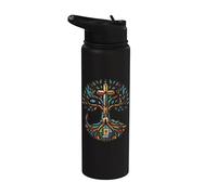 Stained Glass Christian Tree of Life Faith Cross Design Stainless Steel Insulated Water Bottle