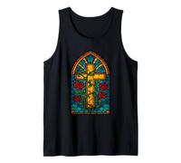 Stained Glass Cross with Red Roses Camiseta sin Mangas