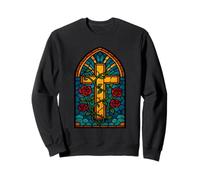 Stained Glass Cross with Red Roses Sudadera