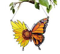 Stained Glass Decor - 2D Butterfly Sunflower Ornaments,Fantasy Sunlight Catcher For Window | For Indoo Indoor Window Functions As An Er Outdoor Garden Bedroom Door Tree Balcony Living Room Party Women
