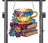 Stained Glass Decor - Tea Cup Sun Catcher Prism, Hanging Window Light Gallery, Vibrant Mosaic Patio Art, Colorful Kitchen Suncatcher, Aesthetic Home Living Room Piece, Artistic Garden Gift | For Women