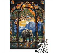 Stained Glass Elephant Puzzle de 1000 Piezas Papel para Adultos Vista Montaña Puzzle para Toda la Familia 70x50cm/1000pcs