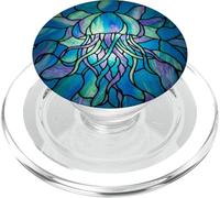 Stained Glass Jellyfish Blue Purple Mosaic Ocean Art PopSockets PopGrip para MagSafe