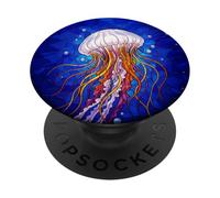 Stained Glass Jellyfish Mosaic Art Ocean Creature PopSockets PopGrip Adhesivo