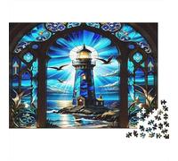 Stained Glass Lighthouse Rompecabezas 1000 Piezas Escena del Faro de Vidrio Estéticos Y Desafiantes Decoración del Hogar Regalos para Mujeres, Regalos para Hombres Entretenimiento Creativo para A