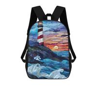 Stained Glass Lighthouse Sunset Mochila Infantil, Mochila Escolar Para Niños, Mochila Escolar Infantil Con Estampado 3D De Dibujos Animados, Mochila De Gran Capacidad Para Niños Y Niñas 17inch