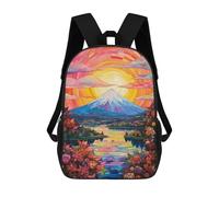 Stained Glass Mountain Sunset Mochila Escolar, Mochila Informal, Mochila De Día, Mochila Escolar, Mochila De Trabajo, Mochila De Viaje Para Adolescentes, Niñas, Niños, Mujeres Y Hombres 17inch
