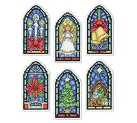 Stained Glass Ornaments Counted Cross Stitch Kit-2"X4" 14 Count Set Of 6
