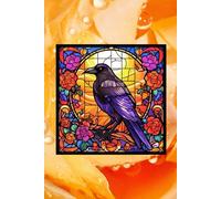 Stained Glass Raven with Orange Roses: Blank Lined Journal