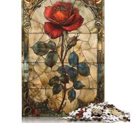Stained Glass Red Rose Rompecabezas Imposible,desafío para Adultos Juego Educativo 1000 Piezas Obra De Arte De Juego De para Adultos Y Niños Mayores De 12 Años 1000pcs (38x26cm)