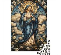 Stained Glass Religious Woman Puzzle de 1000 Piezas Papel para Adultos Sacred Vintage Scene Puzzle para Toda la Familia Relajación Hogar 70x50cm/1000pcs