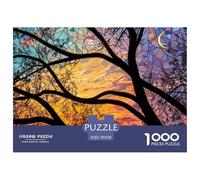 Stained Glass Tree Branches Sunset 1000 Pcs Premium-Karton Puzzle Colorful Glasses Stressabbau Familienspiel Puzzles Für Erwachsene Und Kinder 70x50cm/1000pcs
