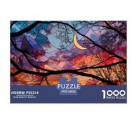 Stained Glass Tree Branches Sunset 1000 Pcs Stabiler Karton Puzzle Colorful Glasses Stressabbau Kreatives Spiel Puzzles Als Wohnaccessoires 38x26cm/1000pcs
