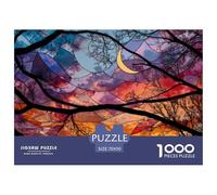 Stained Glass Tree Branches Sunset 1000 Stück Ökopapier Puzzle Colorful Glasses Stressabbau Familienspiel Puzzles Als Geburtstagsgeschenke 70x50cm/1000pcs