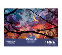 Stained Glass Tree Branches Sunset 1000 Stück Stabiler Karton Puzzle Colorful Glasses Lebendige Bilder Kreatives Spiel Puzzles Als Geburtstagsgeschenke 52x38cm/1000pcs