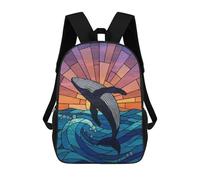 Stained Glass Whale Leaping from Ocean Mochilas Impresas En 3D Para Niños, Mochila Escolar, Mochila Informal Para Exteriores, Mochila Informal De Moda Para Niños, Lindas Bolsas De Viaje 17inch