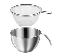 Stainless Bowl Set, Draining Colander Basket, Kitchen Mixing Vessel, Handle Grip Strainer System, for Kitchen Home Apartment Farmhouse Dining Room Cafe Pub Party Meal Prep Cooking Utility Solution