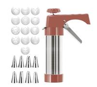 Stainless Cookie Press - Manual Baking Tool Set, Cookie Decorating Kit with 13 Discs, 8 Piping Tips for Dough, Pizzelle, Cake, Dessert, Family, Home, Baker, Party | Strong Build, Smooth Pressing