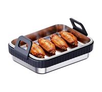 Stainless Steel Baking Pan With Silicone Handles - Air Fryer Oven Tray | Heavy Duty Roasting Rack With Removable Silicone Grips, Dishwasher Safe Grilling Sheet, Rust-Proof Kitchen Bakeware, 1-Pack