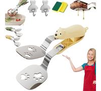 Stainless Steel Bear Pancake Griddle Clip, 2-in-1 Non-slip Spatula Tongs with Locking Clip, Stainless Steel Kitchen Tongs, Multifunctional Kitchen Tool for Frying Eggs, Fish &Steaks (Yellow)