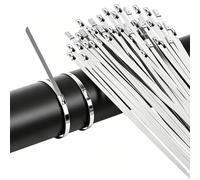 Stainless Steel Cable Tie Gun Tool with Heavy Duty Metal Zip Ties Set for Outdoor Use Chain Link Fence Automotive Exhaust Wrap Wire Fastening Accessories (4.6 × 400 mm (100 pcs))