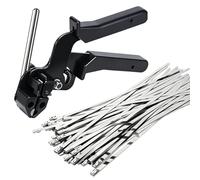 Stainless Steel Cable Tie Gun Tool with Heavy Duty Metal Zip Ties Set for Outdoor Use Chain Link Fence Automotive Exhaust Wrap Wire Fastening Accessories (Cable Tie Gun+4.6x300mm(100 pcs))