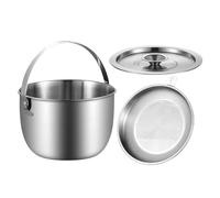 Stainless Steel Camping Pot - Backpacking Cookware with Lid | Portable Picnic Bowl | Foldable Handle, Oil Storage Strainer, Double-Eared Lard Filter, for Hiking Fishing Travel