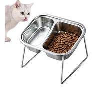 Stainless Steel Cat Bowls - 15 Degree Tilt 2-Compartment Dish with Stand | Cat Water Bowl | For Indoor Outdoor Travel Car Crate Cage Home Backyard Vet Park Camping