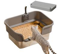 Stainless Steel Cat Litter Box, Anti-Leakage Indoor Pet Toliet - Sand Leaking Pedal Cat Litter Pan,for Terrace Garden Corner Apartment Bedroom Balcony