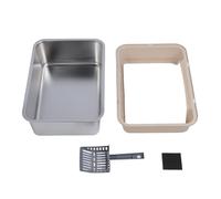 Stainless Steel Cat Litter Box, Large High Sided Open Top Kitty Litter Pan with Scoop and Fence for Big Cats, Anti Splashing Metal Litter Tray for Multi Cat Homes (Caqui)