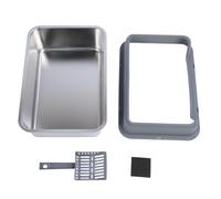 Stainless Steel Cat Litter Box, Large High Sided Open Top Kitty Litter Pan with Scoop and Fence for Big Cats, Anti Splashing Metal Litter Tray for Multi Cat Homes (Gris Oscuro)