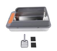 Stainless Steel Cat Litter Box | Large Splash - Proof Design with Pedal Screen | High - Sided Litter Tray for Indoor Cats/Multi - Cat Homes | 50x35x20cm Sturdy Metal Litter Pan (Dark Gray)
